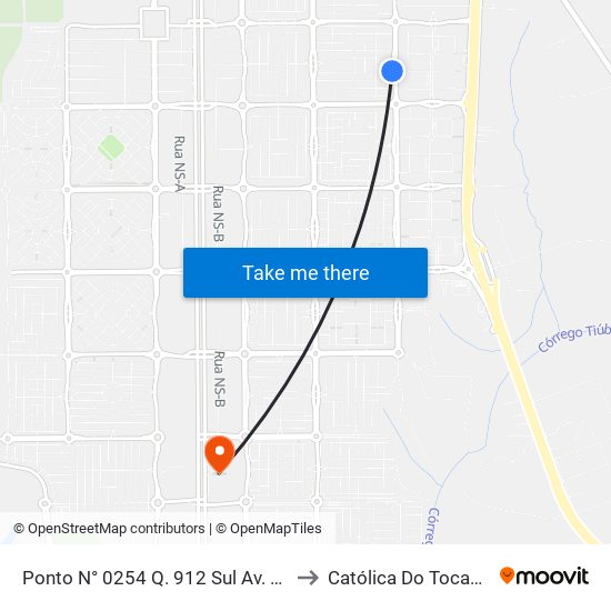 Ponto N° 0254 Q. 912 Sul Av. Ns 10 to Católica Do Tocantins map