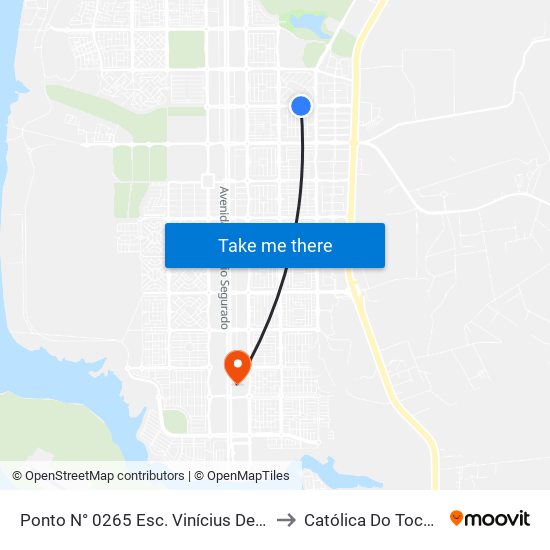 Ponto N° 0265 Esc. Vinícius De Moraes to Católica Do Tocantins map