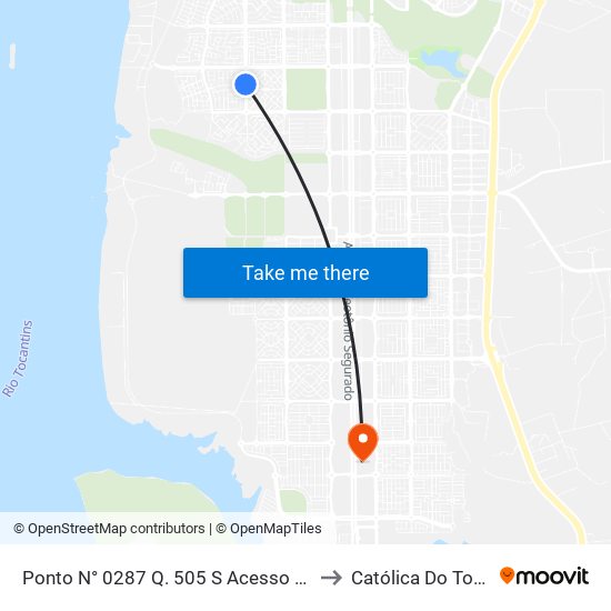 Ponto N° 0287 Q. 505 S Acesso Pela Av. Ns 7 to Católica Do Tocantins map