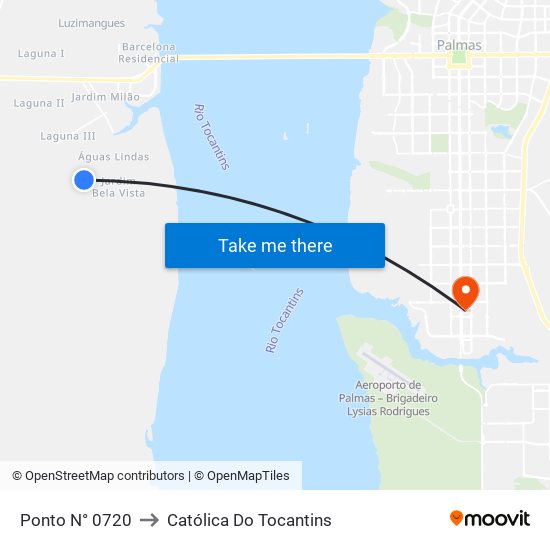 Ponto N° 0720 to Católica Do Tocantins map