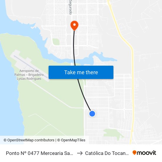 Ponto Nº 0477 Mercearia Santos to Católica Do Tocantins map