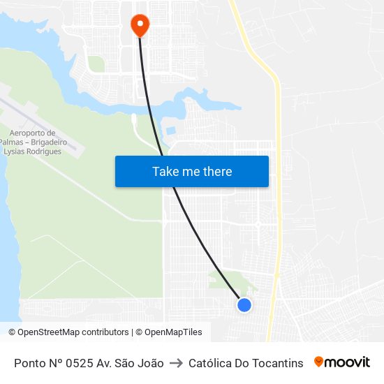 Ponto Nº 0525 Av. São João to Católica Do Tocantins map