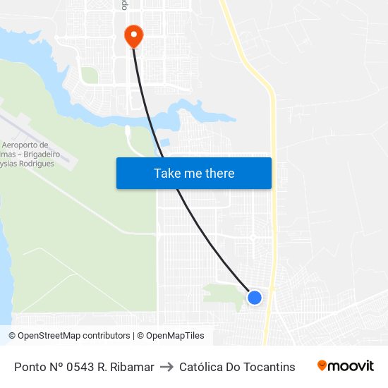 Ponto Nº 0543 R. Ribamar to Católica Do Tocantins map