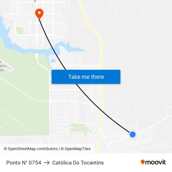 Ponto N° 0754 to Católica Do Tocantins map