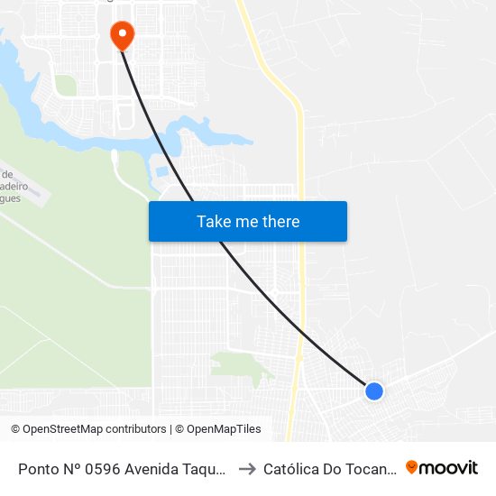 Ponto Nº 0596 Avenida Taquaruçu to Católica Do Tocantins map