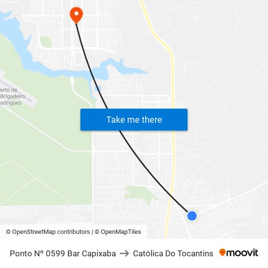 Ponto Nº 0599 Bar Capixaba to Católica Do Tocantins map