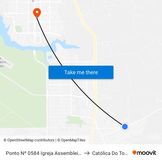 Ponto Nº 0584 Igreja Assembleia M. Do Sol to Católica Do Tocantins map