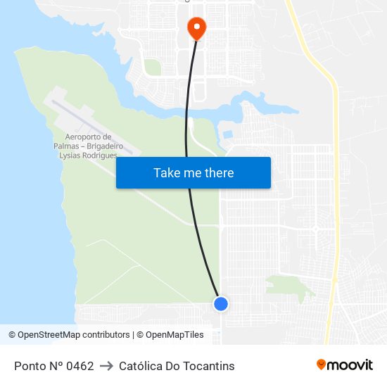 Ponto Nº 0462 to Católica Do Tocantins map