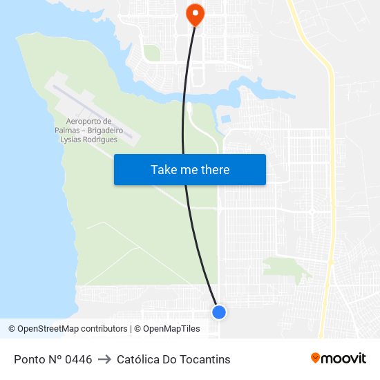 Ponto Nº 0446 to Católica Do Tocantins map