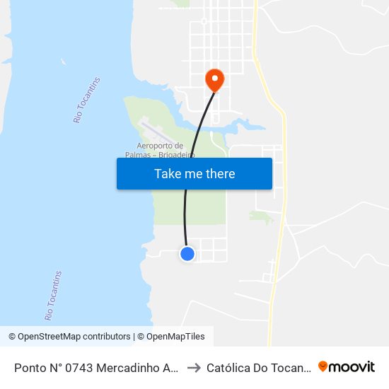 Ponto N° 0743 Mercadinho Atalaia to Católica Do Tocantins map