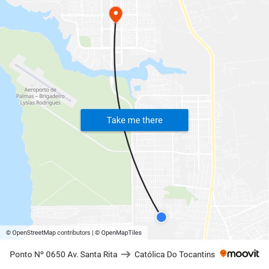 Ponto Nº 0650 Av. Santa Rita to Católica Do Tocantins map