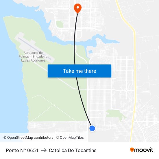 Ponto Nº 0651 to Católica Do Tocantins map