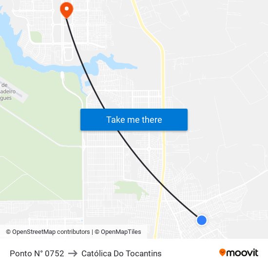 Ponto N° 0752 to Católica Do Tocantins map