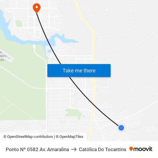 Ponto Nº 0582 Av. Amaralina to Católica Do Tocantins map