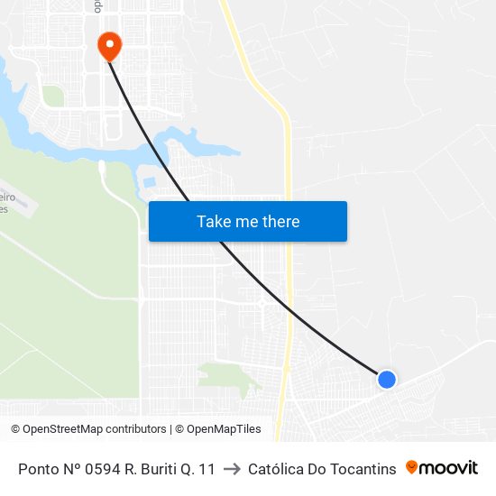 Ponto Nº 0594 R. Buriti Q. 11 to Católica Do Tocantins map