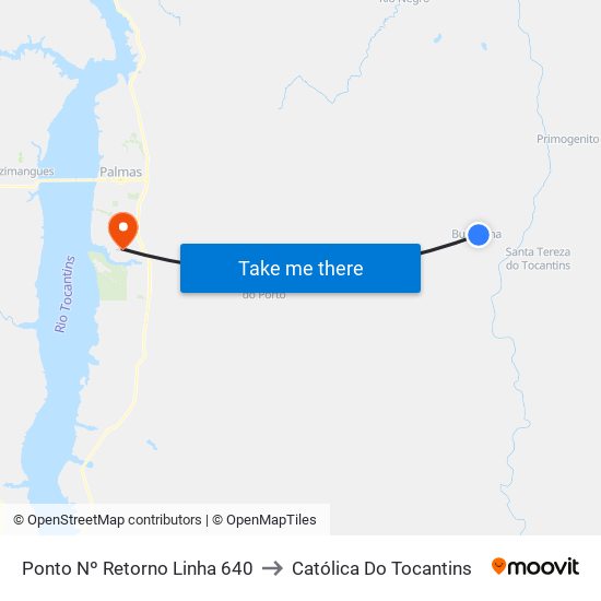 Ponto Nº Retorno Linha 640 to Católica Do Tocantins map