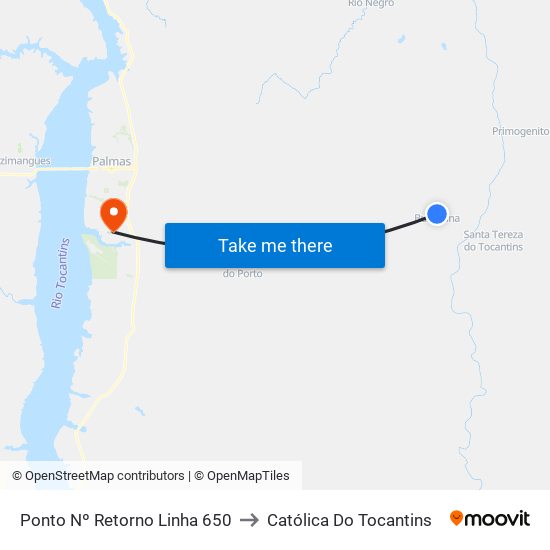 Ponto Nº Retorno Linha 650 to Católica Do Tocantins map