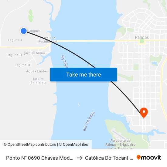 Ponto N° 0690 Chaves Modas to Católica Do Tocantins map