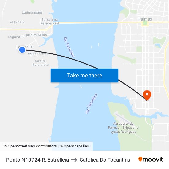 Ponto N° 0724 R. Estrelícia to Católica Do Tocantins map