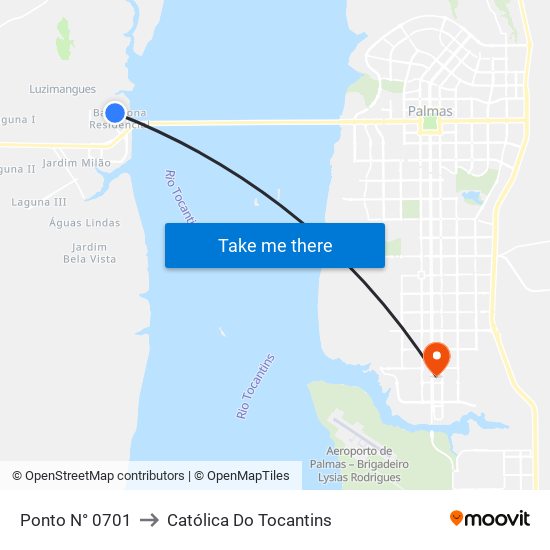 Ponto N° 0701 to Católica Do Tocantins map