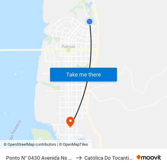 Ponto N° 0430 Avenida Ns 10 to Católica Do Tocantins map