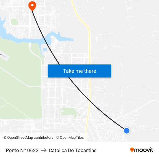 Ponto Nº 0622 to Católica Do Tocantins map