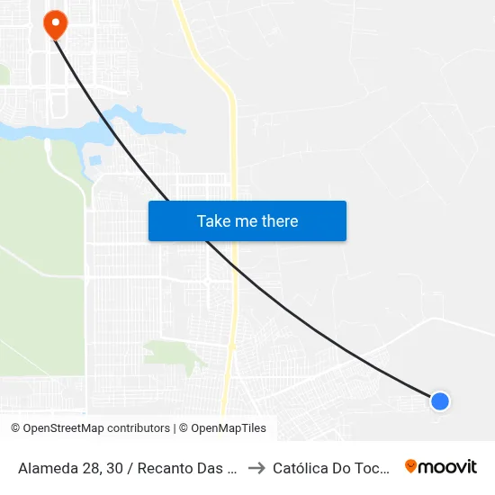 Alameda 28, 30 / Recanto Das Araras II to Católica Do Tocantins map
