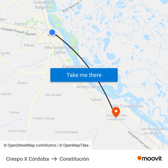 Crespo X Córdoba to Constitución map