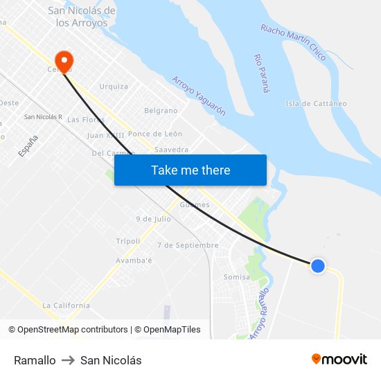 Ramallo to San Nicolás map