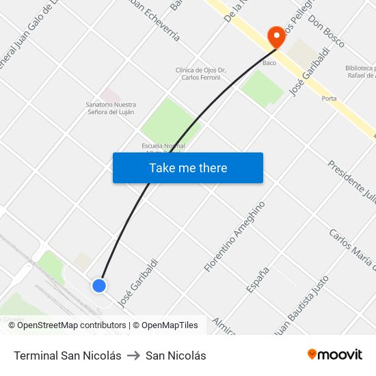 Terminal San Nicolás to San Nicolás map