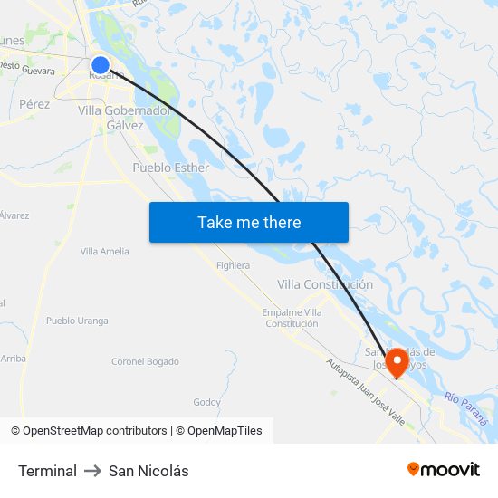 Terminal to San Nicolás map