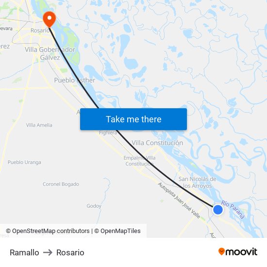 Ramallo to Rosario map