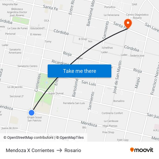 Mendoza X Corrientes to Rosario map