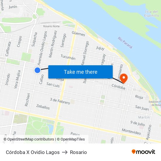 Córdoba X Ovidio Lagos to Rosario map