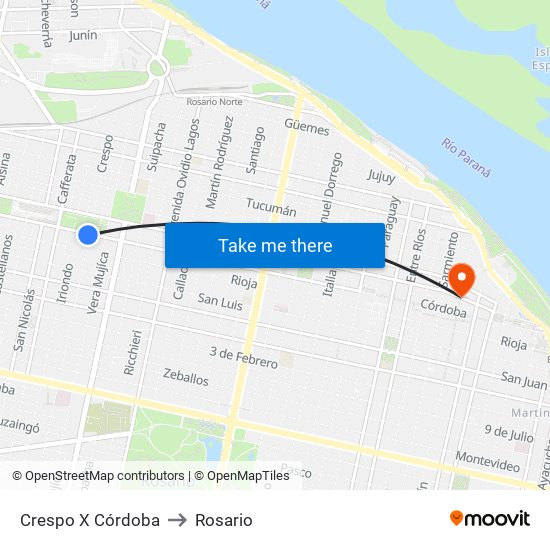 Crespo X Córdoba to Rosario map