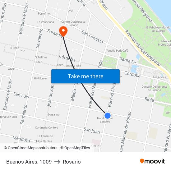 Buenos Aires, 1009 to Rosario map