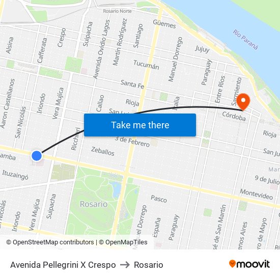 Avenida Pellegrini X Crespo to Rosario map