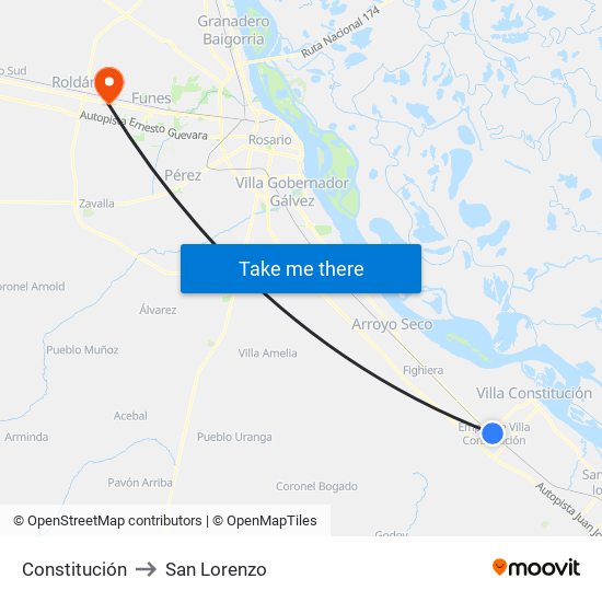 Constitución to San Lorenzo map