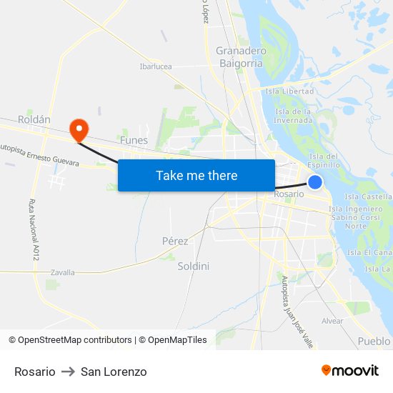 Rosario to San Lorenzo map