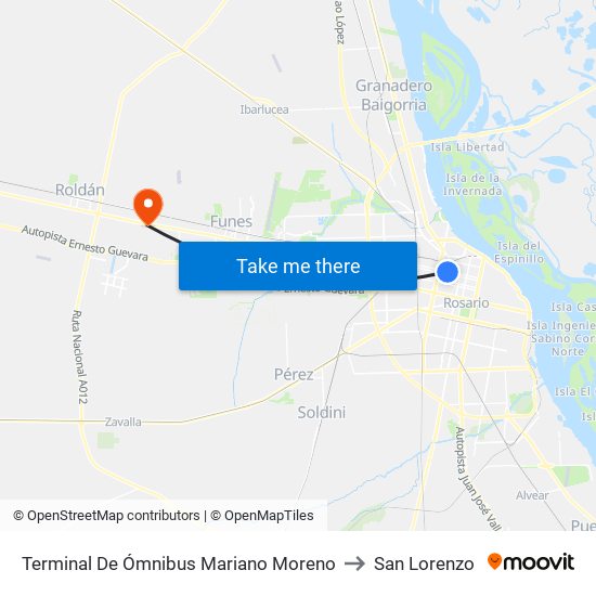 Terminal De Ómnibus Mariano Moreno to San Lorenzo map