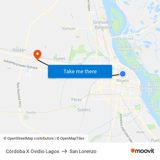 Córdoba X Ovidio Lagos to San Lorenzo map