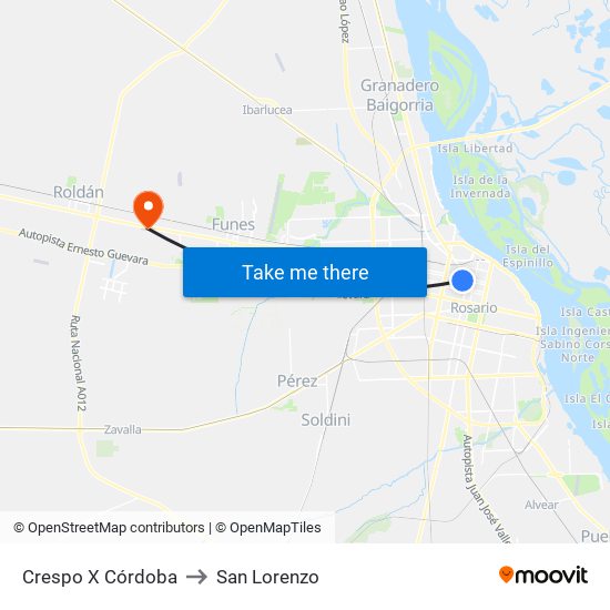 Crespo X Córdoba to San Lorenzo map