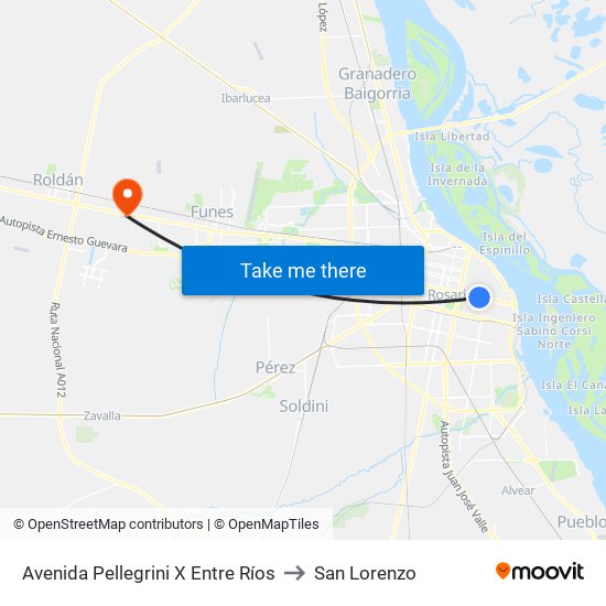 Avenida Pellegrini X Entre Ríos to San Lorenzo map