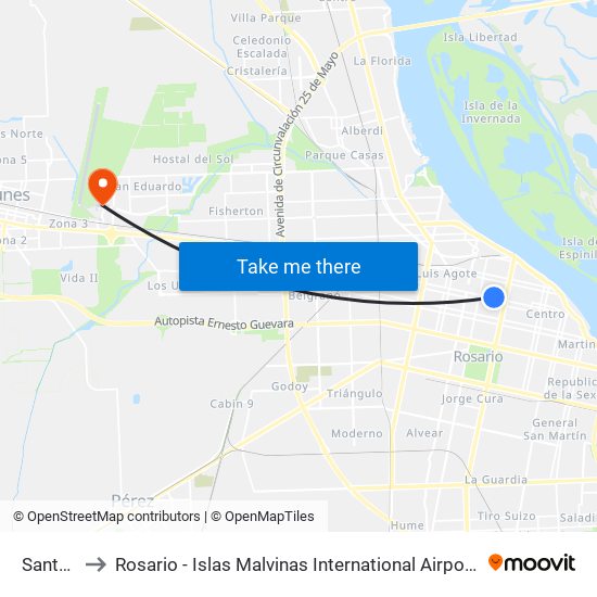 Santa Fe, 2470 to Rosario - Islas Malvinas International Airport (ROS) (Aeropuerto Internacional de Rosario - Islas M map