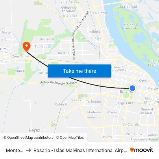 Montevideo, 2137 to Rosario - Islas Malvinas International Airport (ROS) (Aeropuerto Internacional de Rosario - Islas M map