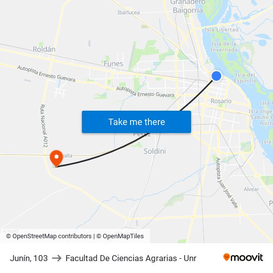 Junín, 103 to Facultad De Ciencias Agrarias - Unr map