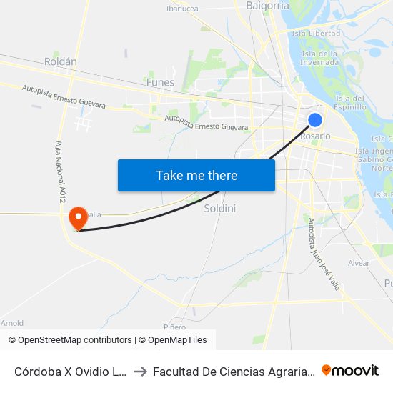 Córdoba X Ovidio Lagos to Facultad De Ciencias Agrarias - Unr map