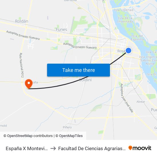 España X Montevideo to Facultad De Ciencias Agrarias - Unr map