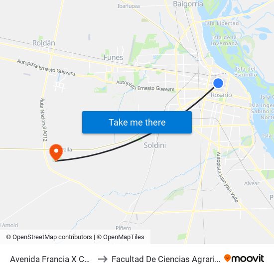 Avenida Francia X Córdoba to Facultad De Ciencias Agrarias - Unr map