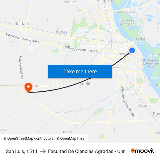 San Luis, 1511 to Facultad De Ciencias Agrarias - Unr map
